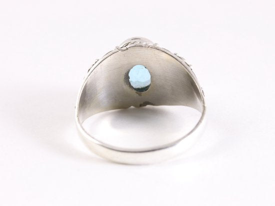 Bewerkte zilveren ring met blauwe topaas afbeelding 3