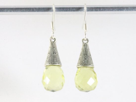 Bewerkte zilveren oorbellen met lemonkwarts afbeelding 2