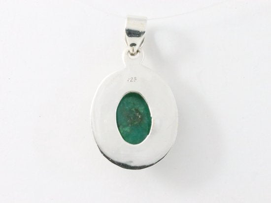 Fijne bewerkte ovale zilveren hanger met smaragd afbeelding 3