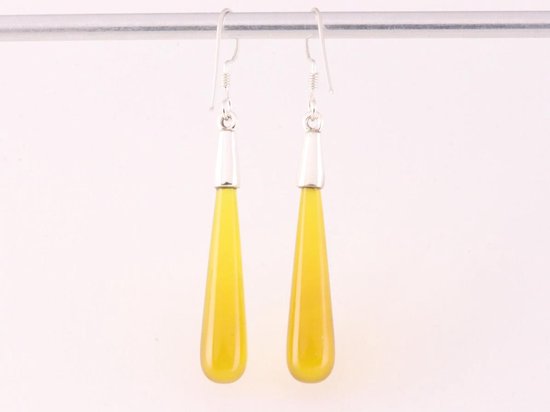 Lange zilveren pegel oorbellen met gele agaat afbeelding 3