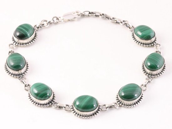 Bewerkte zilveren armband met malachiet afbeelding 1