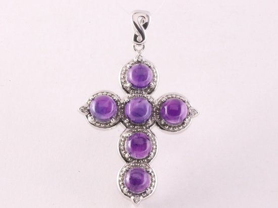 Bewerkte zilveren kruishanger met amethist afbeelding 4
