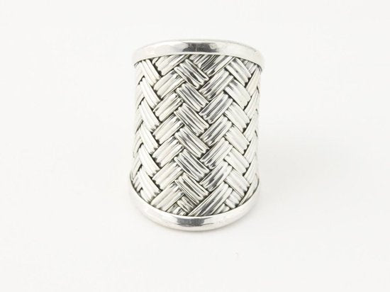 Langwerpige gevlochten zilveren ring afbeelding 3