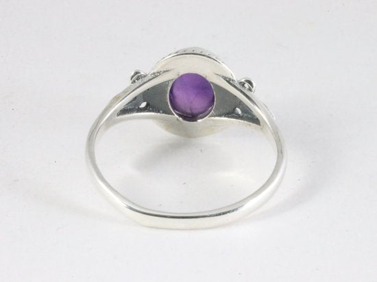 Fijne bewerkte zilveren ring met amethist afbeelding 3
