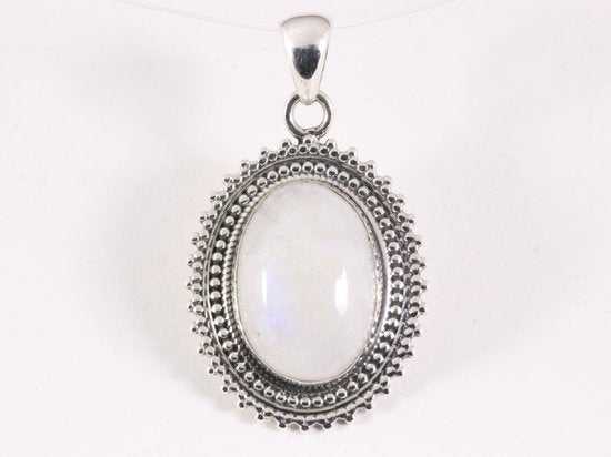 Bewerkte zilveren hanger met regenboog maansteen afbeelding 1