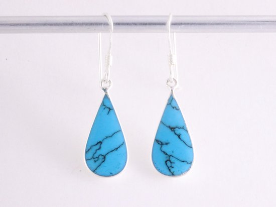 Druppelvormige zilveren oorbellen met blauwe turkoois afbeelding 4