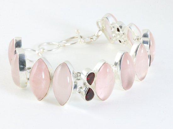 Zware zilveren armband met rozenkwarts en granaat afbeelding 2