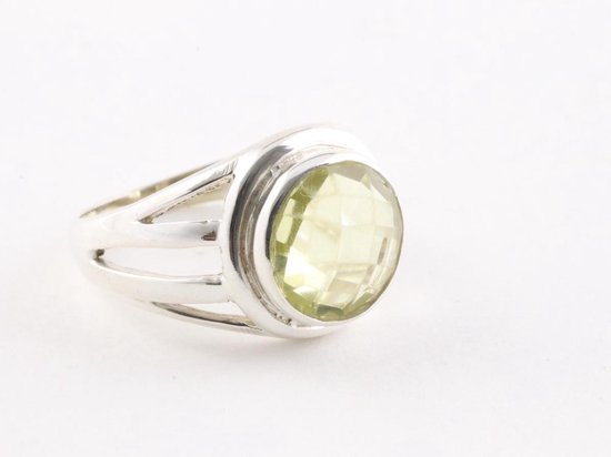 Opengewerkte zilveren ring met lemonkwarts afbeelding 1
