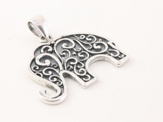 Bewerkte zilveren olifant hanger afbeelding 2