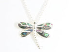 Zilveren libelle hanger met abalone schelp aan ketting afbeelding 1