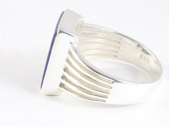 Opengewerkte rechthoekige zilveren ring met lapis lazuli afbeelding 2