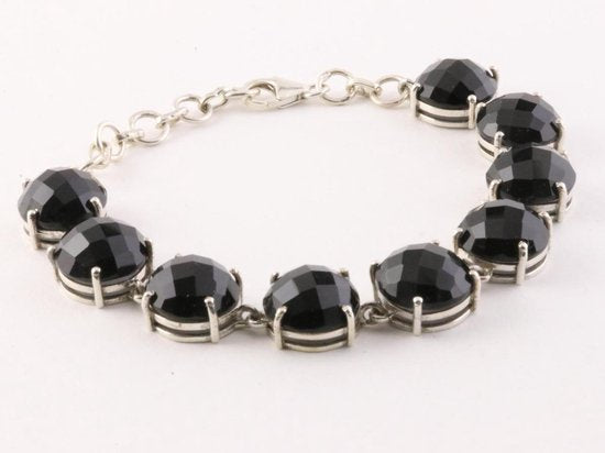 Zilveren schakelarmband met gefacetteerde onyx afbeelding 3