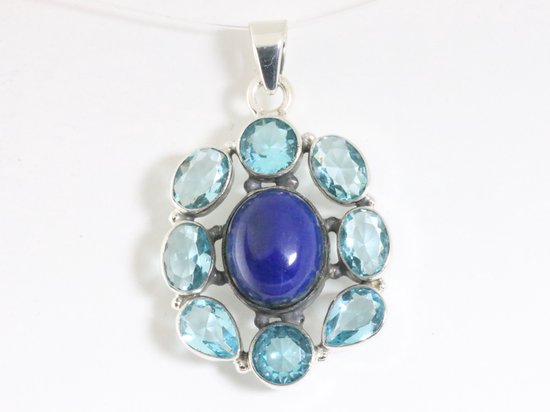 Zilveren hanger met lapis lazuli en blauwe topaas afbeelding 4