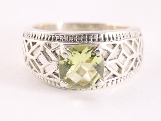 Opengewerkte zilveren ring met lemonkwarts afbeelding 4