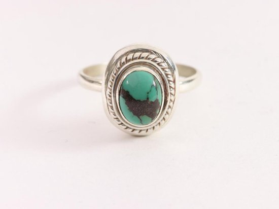 Bewerkte zilveren ring met groene turkoois afbeelding 2