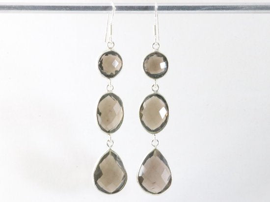 Lange zilveren oorbellen met rookkwarts afbeelding 4