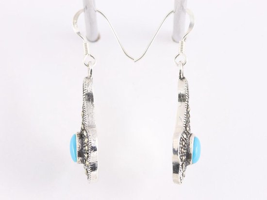 Zilveren oorbellen met blauwe turkoois en marcasiet afbeelding 2