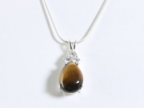 Zilveren hanger met tijgeroog en witte topaas aan ketting afbeelding 5