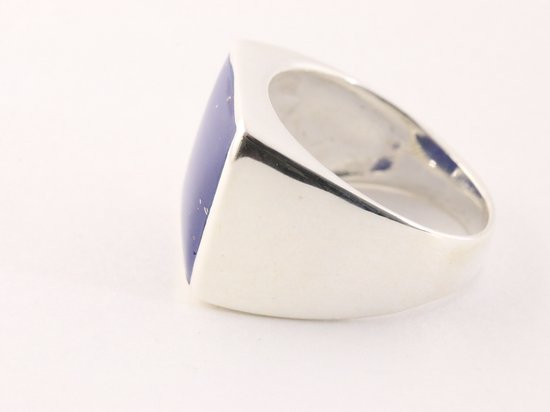 Hoogglans zilveren zegelring met lapis lazuli afbeelding 2