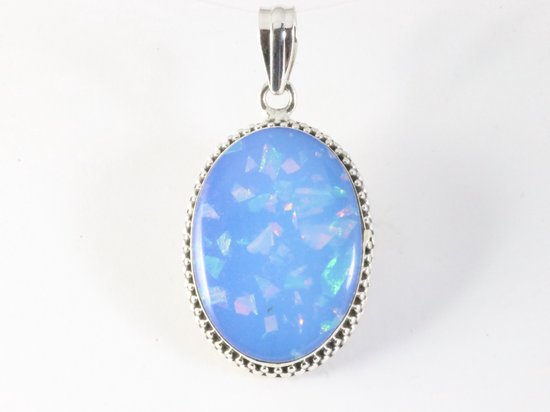 Bewerkte ovale zilveren hanger met Australische opaal afbeelding 4