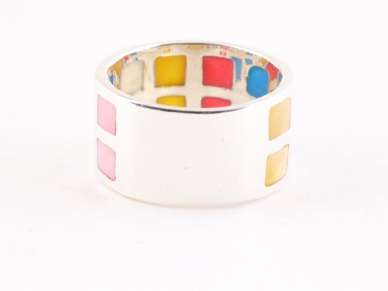Brede zilveren ring met veelkleurige schelp afbeelding 3