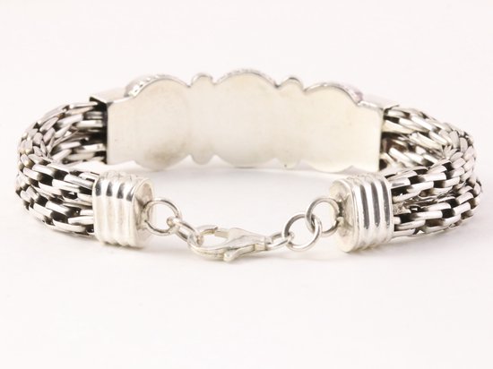 Zware gevlochten zilveren armband met Tibetaanse groene turkoois afbeelding 3