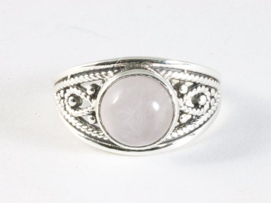 Opengewerkte zilveren ring met rozenkwarts afbeelding 4