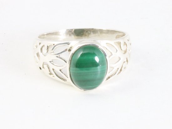 Opengewerkte zilveren ring met malachiet afbeelding 4