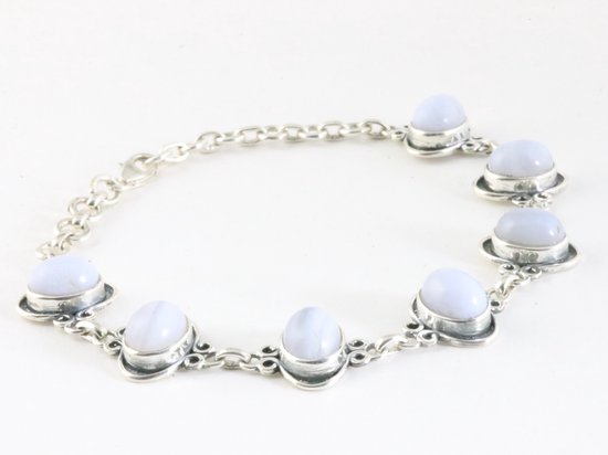 Bewerkte zilveren armband met blauwe lace agaat afbeelding 2