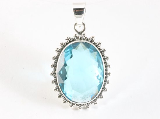 Bewerkte zilveren hanger met blauwe topaas afbeelding 4