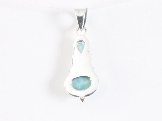 Fijne bewerkte zilveren hanger met larimar en blauwe topaas afbeelding 3