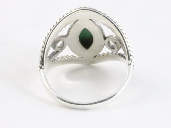 Opengewerkte zilveren ring met malachiet afbeelding 3