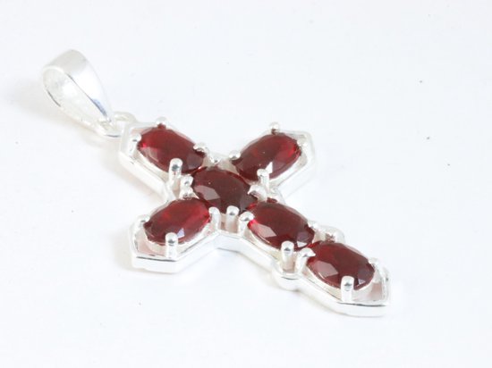 Zilveren kruishanger met granaat afbeelding 2