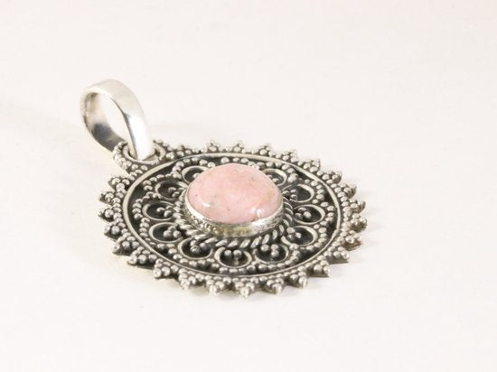 Ronde bewerkte zilveren hanger met rhodochrosiet afbeelding 2