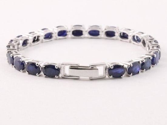 Zilveren tennisarmband met blauwe saffier afbeelding 2