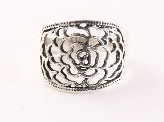 Opengewerkte zilveren ring met roos afbeelding 4