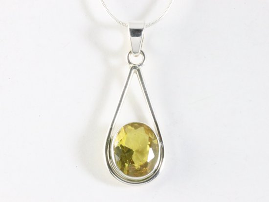 Zilveren hanger met citrien aan ketting afbeelding 4