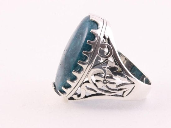 Grote opengewerkte zilveren herenring met azuriet afbeelding 2