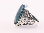 Grote opengewerkte zilveren herenring met azuriet afbeelding 2