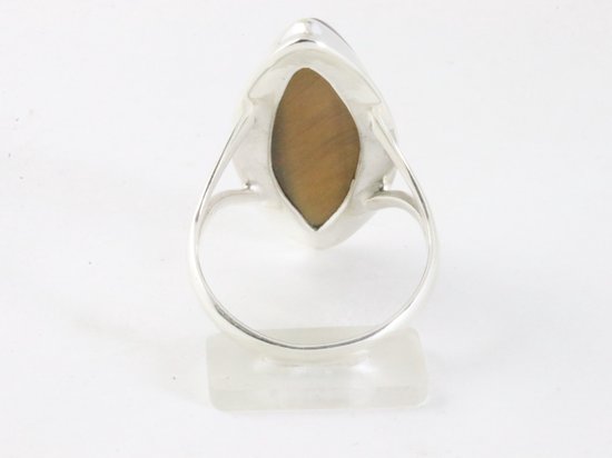 Langwerpige hoogglans zilveren ring met tijgeroog afbeelding 3