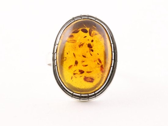 Ovale zilveren ring met amber afbeelding 4