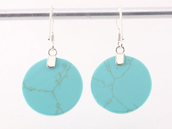 Ronde zilveren oorbellen met groene turkoois afbeelding 3