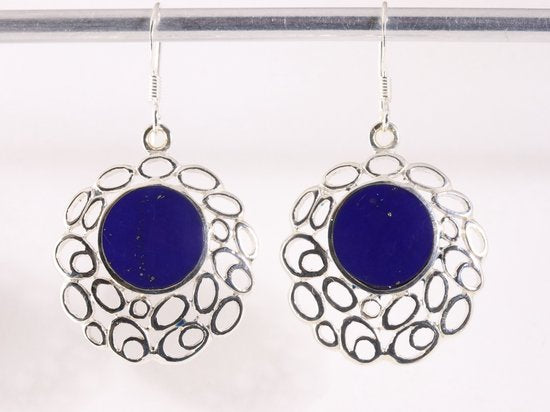 Grote opengewerkte zilveren oorbellen met lapis lazuli afbeelding 4