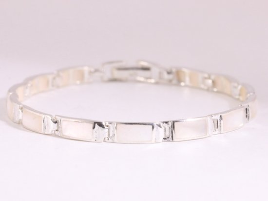 Hoogglans zilveren armband met parelmoer afbeelding 1