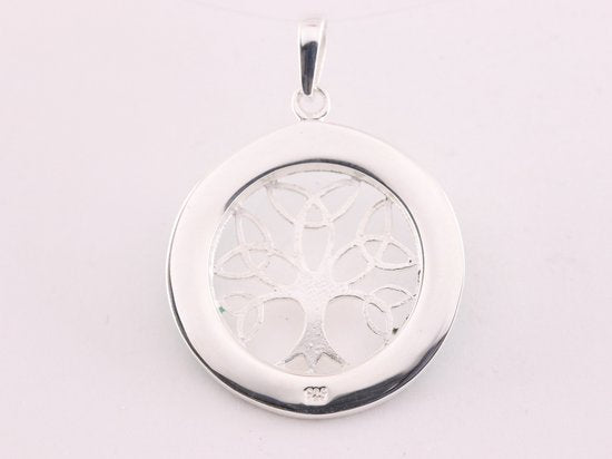 Ronde zilveren levensboom hanger met rode koraal steen afbeelding 3
