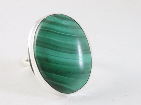 Grote ovale zilveren ring met malachiet afbeelding 1