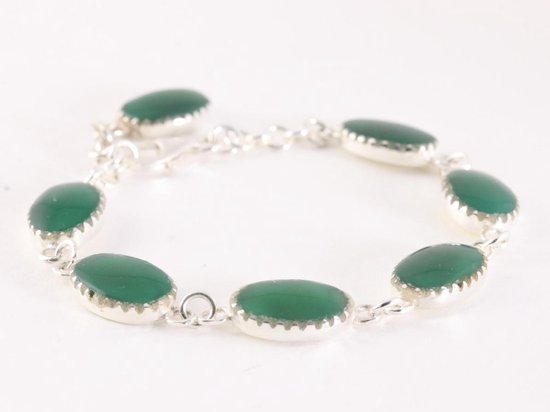 Bewerkte zilveren armband met groene agaat afbeelding 2