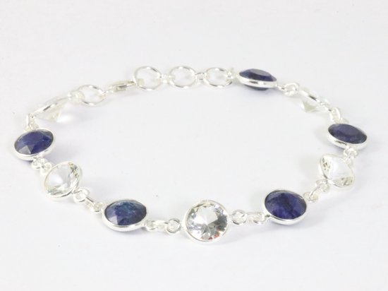 Zilveren armband met blauwe saffier en bergkristal afbeelding 2