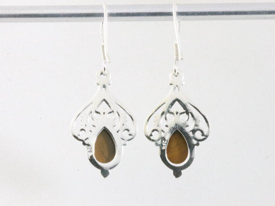 Opengewerkte zilveren oorbellen met tijgeroog afbeelding 4