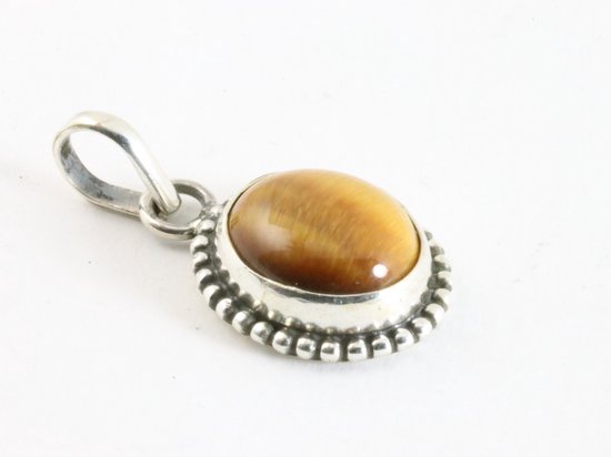 Fijne bewerkte ovale zilveren hanger met tijgeroog afbeelding 2